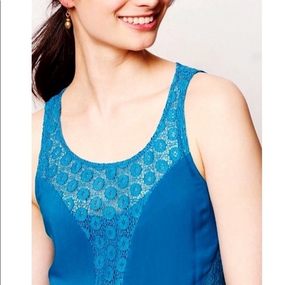Anthro Lilka Crochet Lace Cutout Panel Bright Blue A-Line Swing Dress w/Pockets - Picture 2 of 11